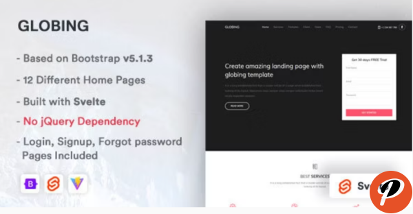 Globing Svelte Landing Page Template