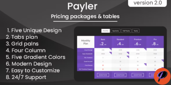 Payler Pricing Packages Tables